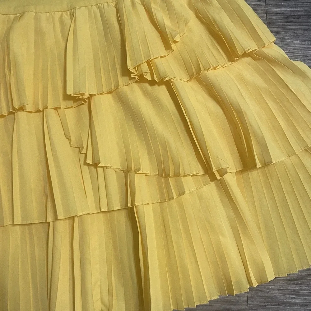 RALPH LAUREN Girl's‎ Size 16 Yellow Pleated Tiered Sleeveless Dress Cotton Blend